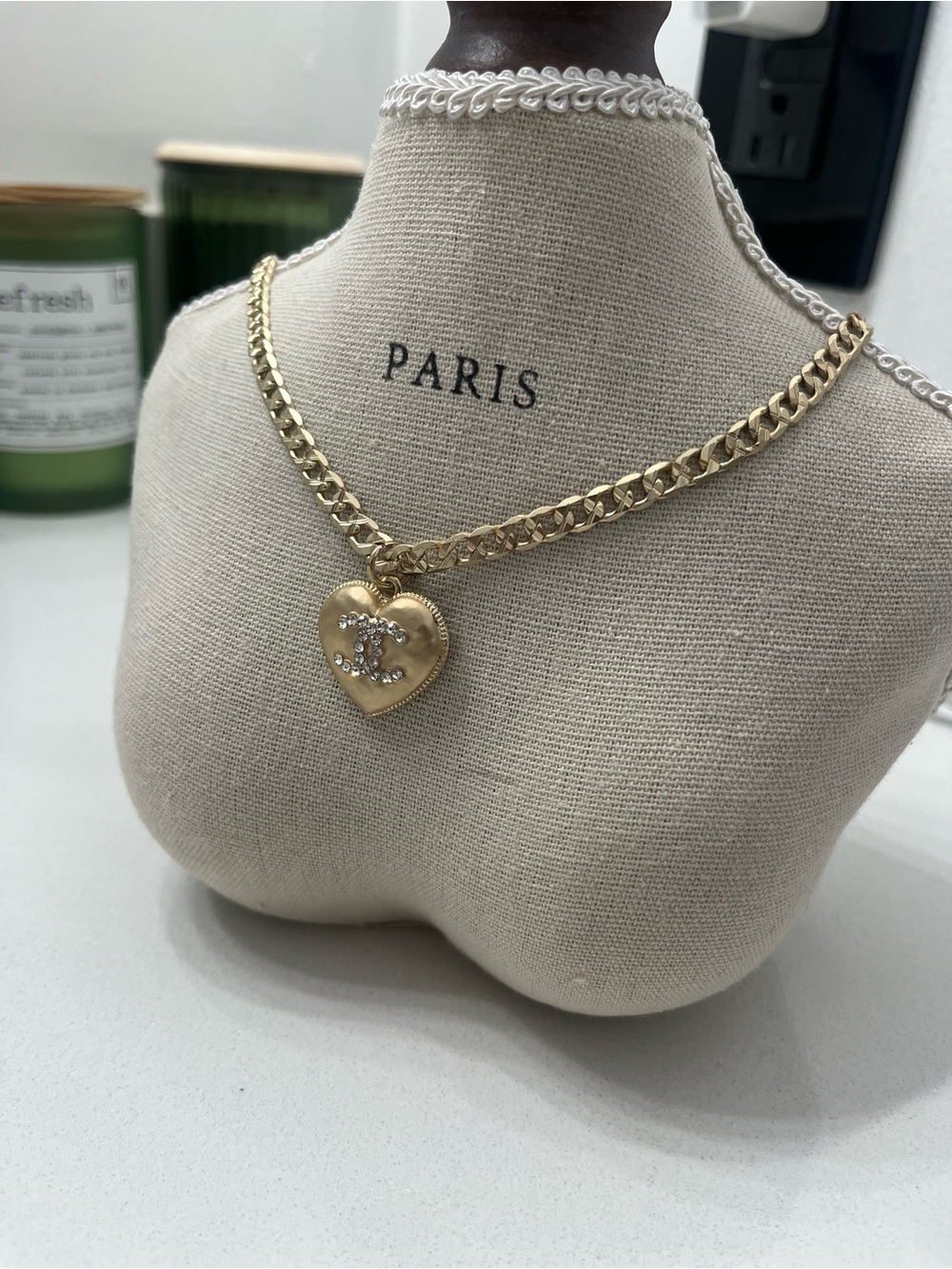 CC Gold Heart Pendant Necklace with Crystal CC Logo - Picture 5 of 8